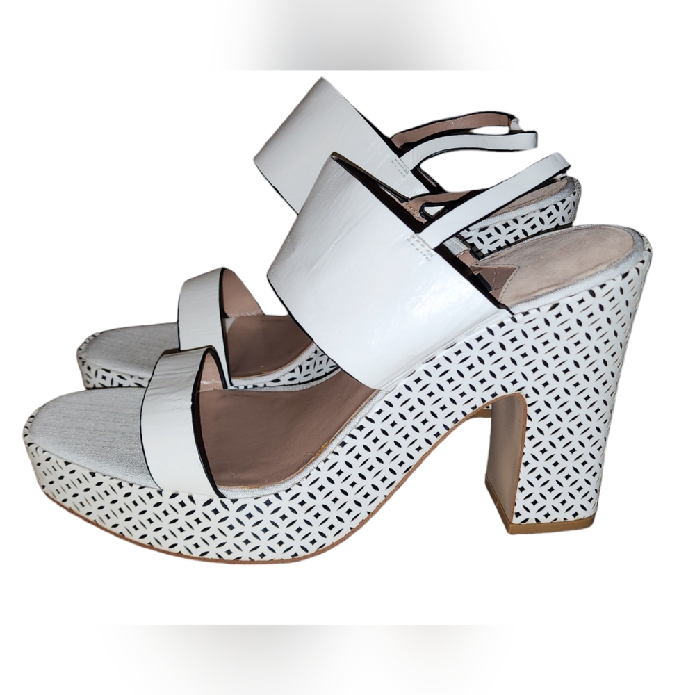 ZAC POSEN Virginia Heeled Platform Sandals White Black Women’s Size 9 M